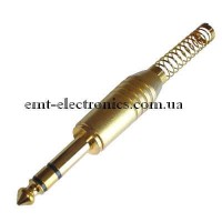 Штекер 6,3 стерео, gold, з довгою пружиною