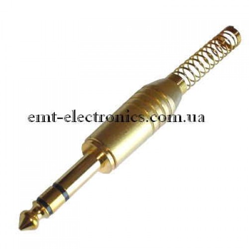 Штекер 6,3 стерео, gold, з довгою пружиною