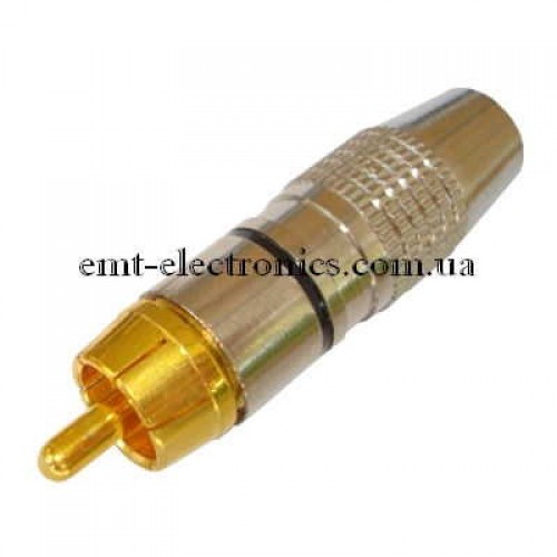 Штекер RCA, silver-gold, діам.- 6,5мм, c чорною смугою