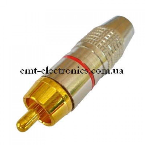 Штекер RCA, silver-gold, діам.- 6,5мм, c червоною смугою