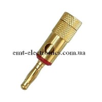 Штекер акустичний Banan, gold, червоний