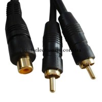 Перехідник (гніздо RCA - 2 штекера RCA), gold, зі шнуром 0,2 м