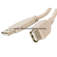 Шнур USB (шт. A - гн. А), V2.0, діам.-3,5мм, сірий, 1,8м.